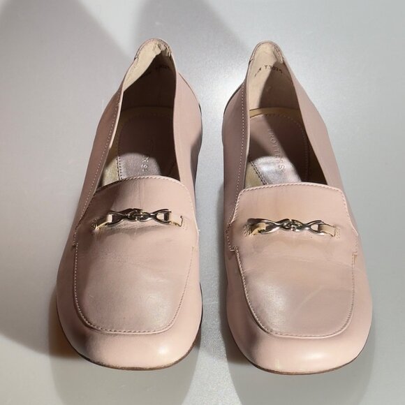 TROTTERS Womens Pink Leather Loafers Silver-tone Metal Chain Accent Stacked Heel - Picture 9 of 9